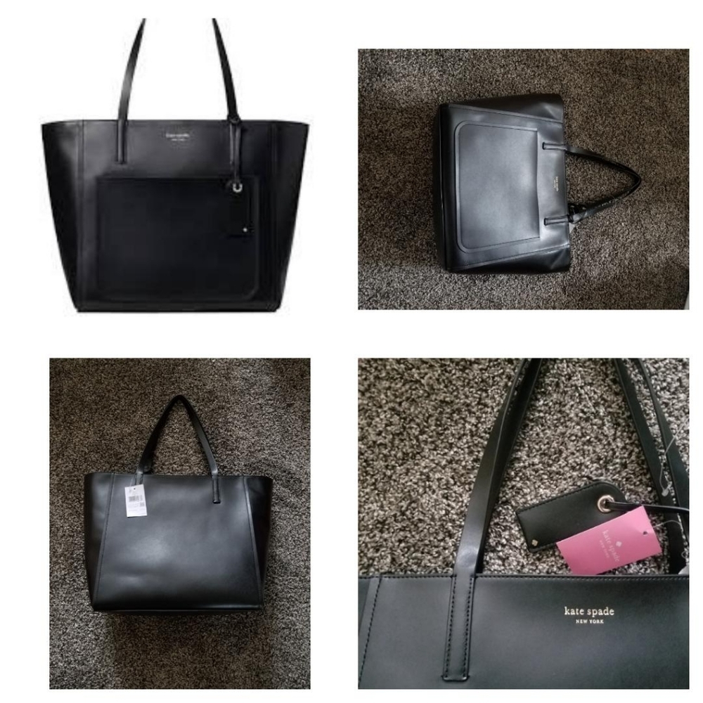 kate spade tote purse lalena pocket purse large leather black nwt handbag